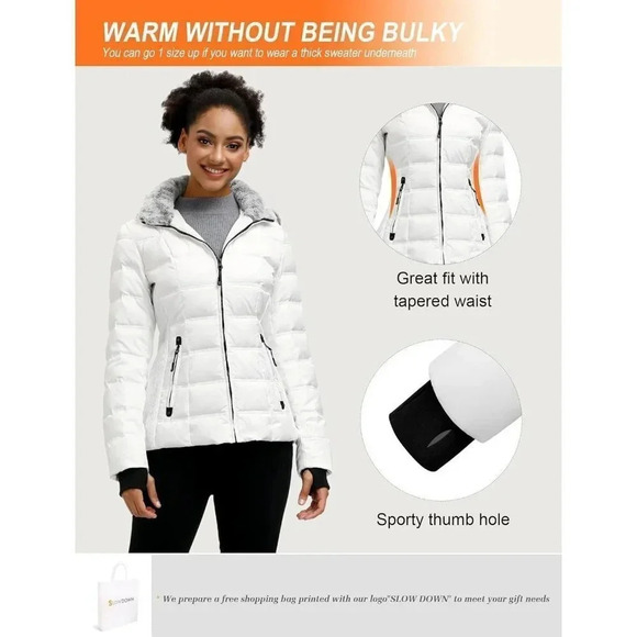 Women Imported Polyester Midweight  Warm Faux Fur Hood & Collar Puffer Jacket - Picture 6 of 7